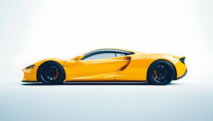 Sleek yellow sports car, side profile view against a bright white background.  A symbol of speed...