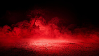 Abstract red smoke on black background. Red mist on the ground. Fog backdrop.