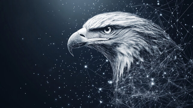 Grey eagle with polygon line on abstract background. Polygonal space low poly with connecting dots and lines. Connection structure. Vector science background.