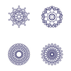 Simple Mandala Flower Designs in Mehndi Style, Ornamental Floral Vectors for Coloring Pages, Luxury Mandala Patterns. Abstract Oriental Henna Tattoo Style Vectors for Design Projects.