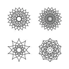 Simple Mandala Flower Designs in Mehndi Style, Ornamental Floral Vectors for Coloring Pages, Luxury Mandala Patterns. Abstract Oriental Henna Tattoo Style Vectors for Design Projects.