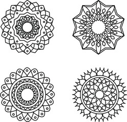 Simple Mandala Flower Designs in Mehndi Style, Ornamental Floral Vectors for Coloring Pages, Luxury Mandala Patterns. Abstract Oriental Henna Tattoo Style Vectors for Design Projects.