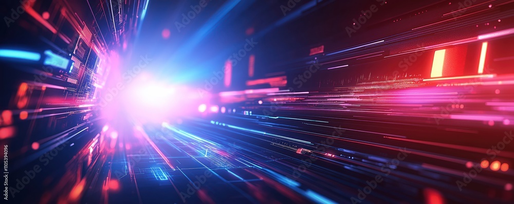 Poster futuristic tech background features vibrant lines, light effects. cyberpunk style design creates sen