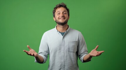 A teacher passionately explaining a concept, with a green screen background ready for interactive visuals
