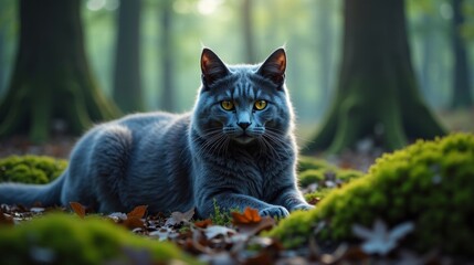 Fantasy Forest Camping with Russian Blue Cat