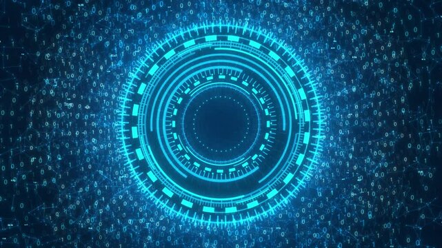 Futuristic HUD Motion Graphics: Rotating Binary Matrix & Digital Data Animation
