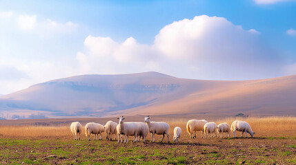 Obraz premium herd of goats in the savanna with beautiful views
