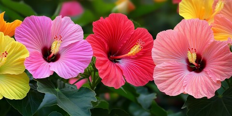 Close up view showcasing the beauty of Hibiscus rosa sinensis flowers, highlighting their vibrant colors and intricate details that make Hibiscus rosa sinensis a favorite in gardens and landscapes.