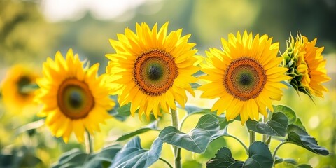 Vibrant sunflowers bloom in the garden, showcasing their stunning colors. The focus on sunflowers enhances the beauty of the garden, making it a perfect representation of nature s splendor.