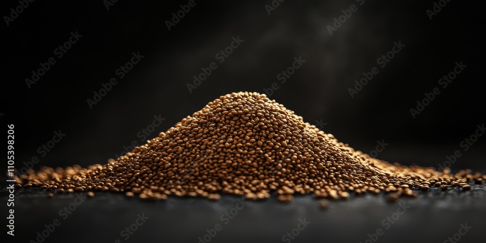 Aufkleber isolated small hill of seeds on a black background creates a striking visual. this small hill of see