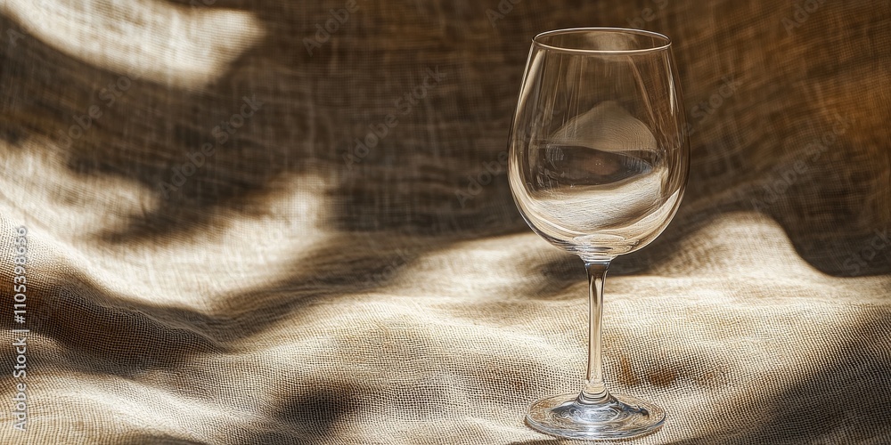 Aufkleber close up view of an empty wine glass set against a sackcloth background, beautifully illuminated by 