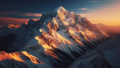 Fototapeta premium Majestic Snow-Capped Mountain at Sunset