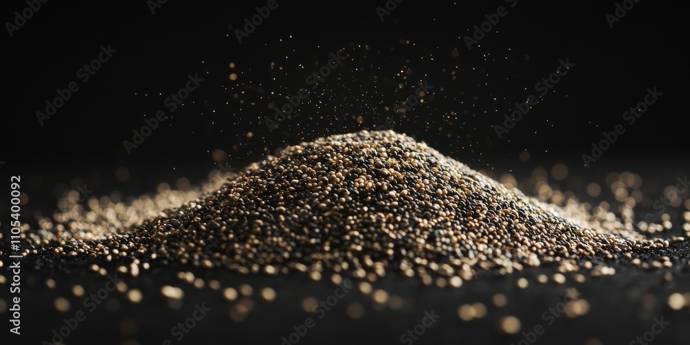 Aufkleber isolated small hill of seeds on a black background creates a striking visual. this small hill of see