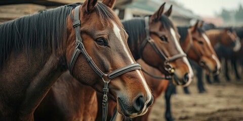 Horses eagerly awaiting an upcoming event, capturing the anticipation and spirit of these magnificent horses as they prepare for the thrilling moments ahead during the event.