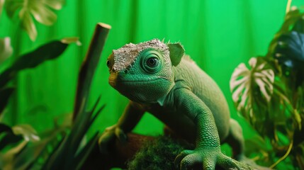Fototapeta premium An exotic pet exploring a vibrant environment, set on a sleek green screen for versatile visuals