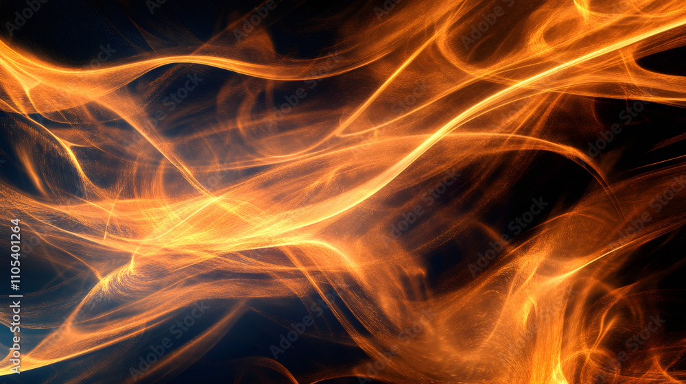 Poster abstract design: golden light trails flowing on dark background, perfect for backgrounds and texture