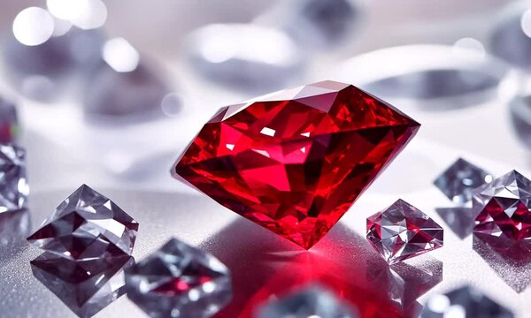 Rough red ruby crystal. Natural gemstone for jewelry. The concept of geology or mineralogy. Illustration for banner, poster, cover, brochure or presentation.