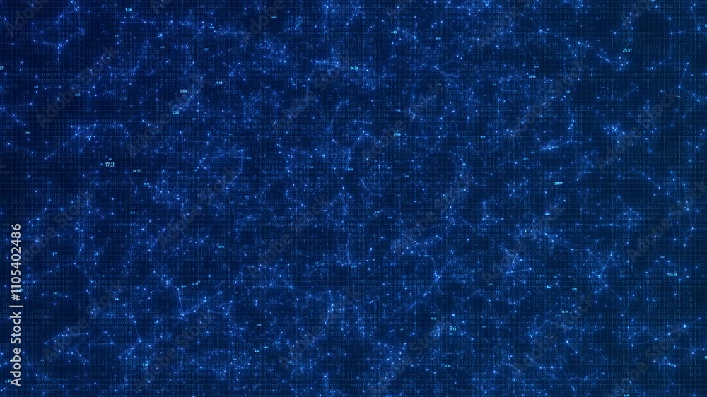 Poster futuristic plexus network animation. abstract blue ai geometry for technology and finance.