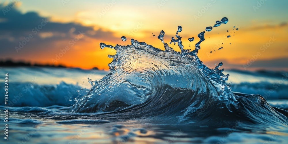 Poster morning splash of wave water creates a refreshing scene. the dynamic splash of wave water captures t