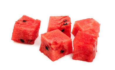 Cubes of watermelon on white background. Pieces of watermelon isolated.