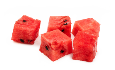 Cubes of watermelon on white background. Pieces of watermelon isolated.