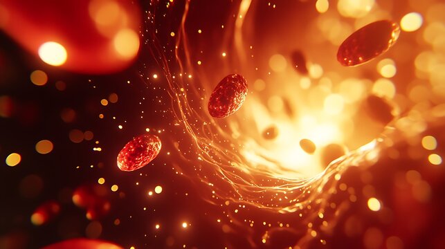 A zoomed-in depiction of red blood cells traveling through a capillary