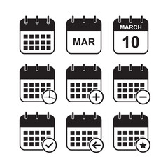 Modern Illustrator Black Calendar Icons Set | Minimalist Vector Design for Planners, Apps, and Websites | Editable and Scalable EPS Files | Perfect for Projects in 2024 and Beyond