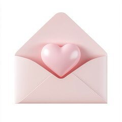 Minimalistic 3D render of open envelope with pink heart inside, symbolizing love and affection. Perfect for romantic themes and digital designs