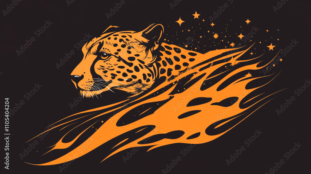 Poster abstract mash line and point cheetah in flames style on dark background with an inscription. busines