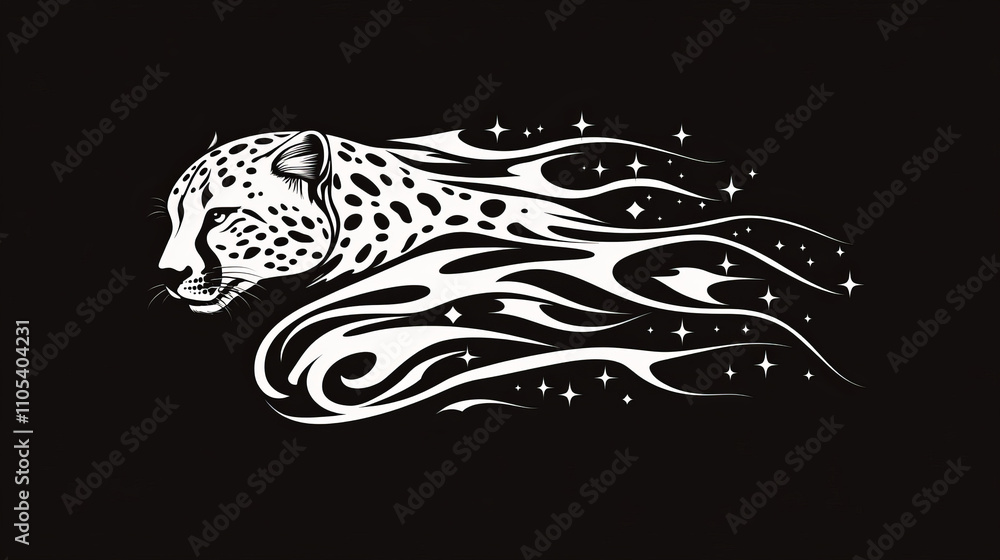 Poster abstract mash line and point cheetah in flames style on dark background with an inscription. busines