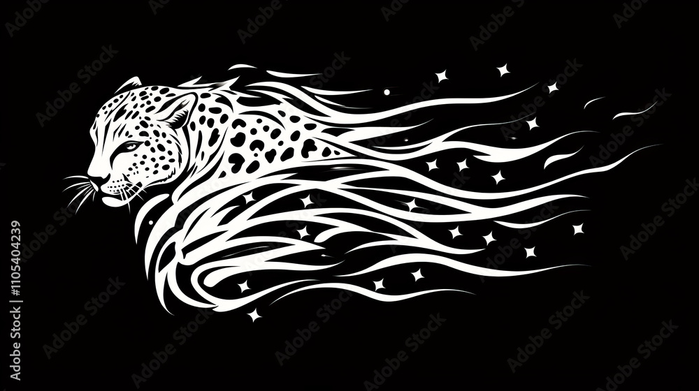 Poster abstract mash line and point cheetah in flames style on dark background with an inscription. busines