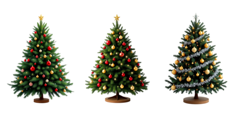 Set of christmas tree decorative isolated on transparent Background