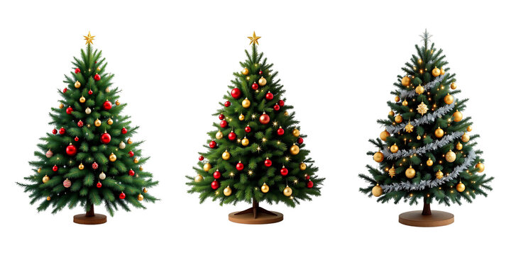 Set of christmas tree decorative isolated on transparent Background