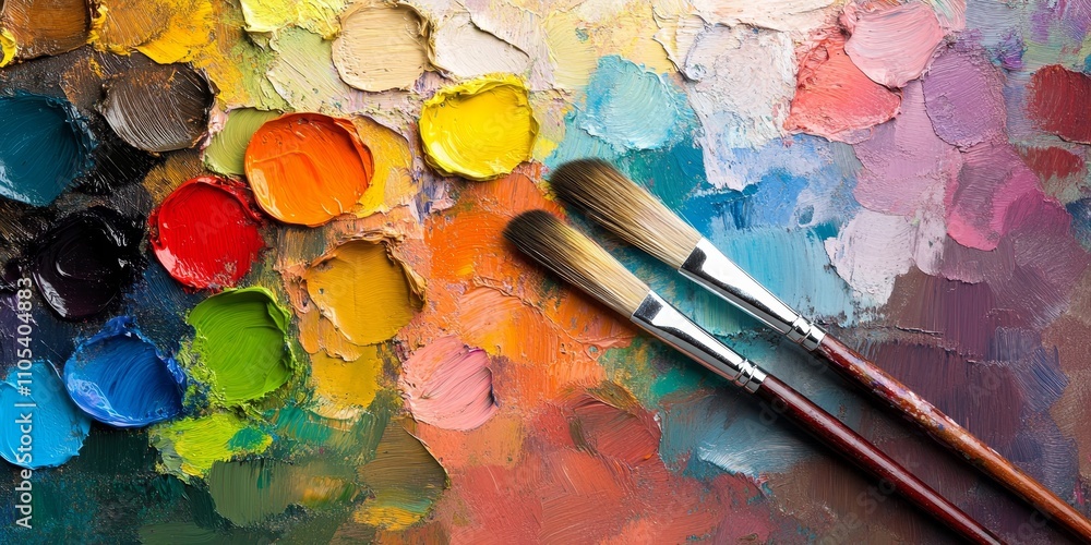 Leinwandbilder vibrant background image showcasing a palette filled with bright, different colors to inspire creati