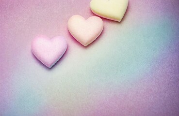 Obraz premium Pastel hearts on a soft gradient background.