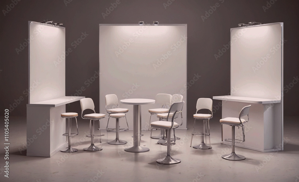 Poster white room with a table and chairs. there are two tables and six chairs