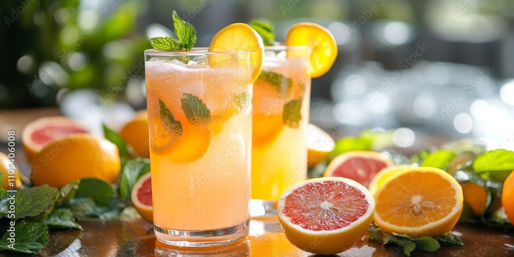 Aufkleber refreshing lemonade made from a variety of fruits and citrus fruits, showcasing the vibrant colors a
