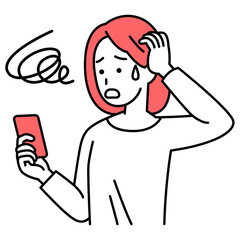 スマートフォンの操作でトラブルになるカジュアルな女性