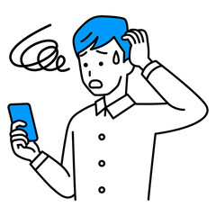 スマートフォンの操作でトラブルになるカジュアルな男性