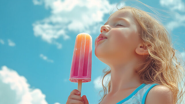  Child sucking on a popsicle on a hot summer day