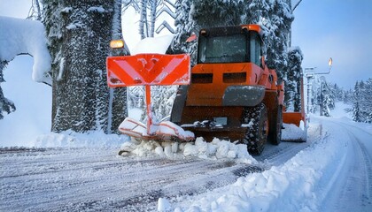 snowy road cleaning works, snow plowing and road closing