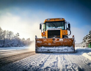 snowy road cleaning works, snow plowing and road closing