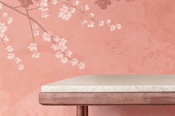 Minimalist Cherry Blossom Decor on a Soft Pink Background