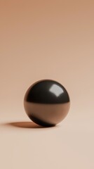 Sleek Black Sphere on Peach Background Minimalist 3D Render