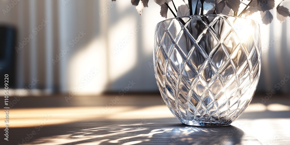 Leinwandbilder Seamless texture featuring the shadow of a crystal vase, showcasing geometric patterns within an interior setting. The blurred background enhances the seamless texture of the crystal vase s shadow.