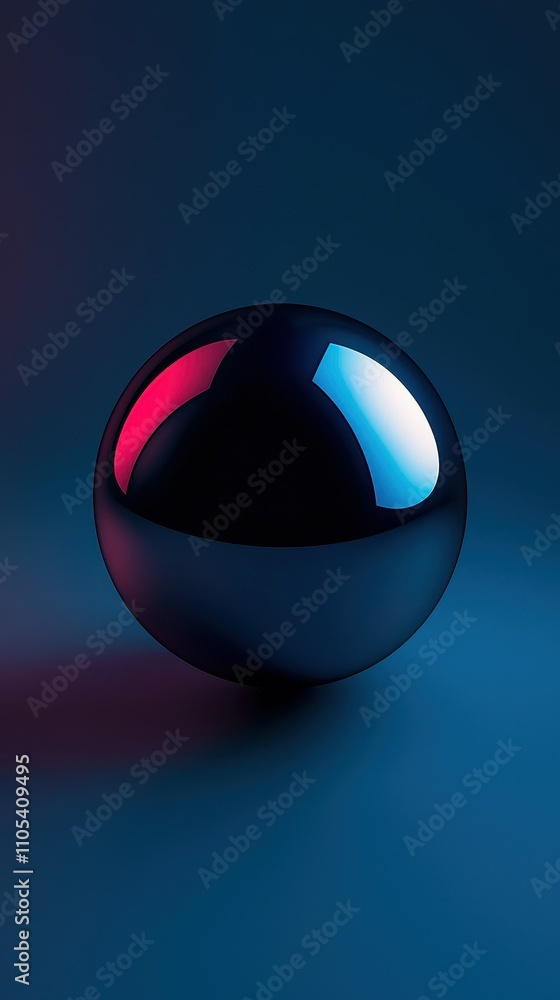 Poster glossy sphere reflection abstract blue background 3d render