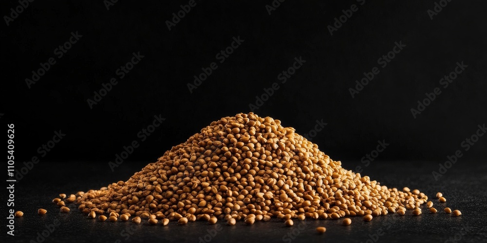 Poster isolated small hill of seeds on a black background creates a striking visual. this small hill of see