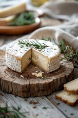 Fresh organic cheese on wooden shelves, aging in a traditional cellar