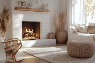 Cozy Living Room With Fireplace And Natural Decor