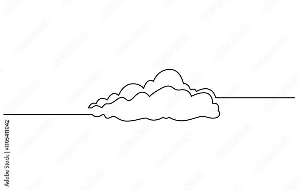 Aufkleber Clouds one continuous line drawing, Vector illustration drawn with one continuous line of clouds in the sky. Single line concept of overcast cloudy weather, Cloud one line drawing.